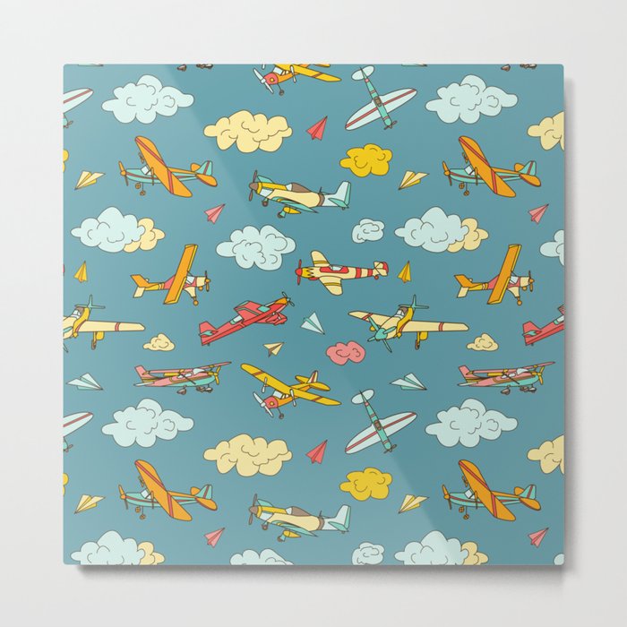 Cloudy Airplane Sky Metal Print