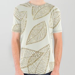 Abstract ivory gold glitter foliage leaf pattern All Over Graphic Tee