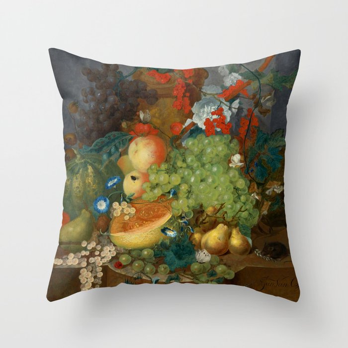 Jan van Os  "Fruit still life with a mouse on a ledge" Throw Pillow