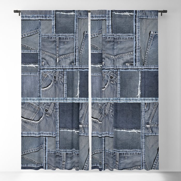 Blue Jeans Denim Patchwork Pattern Blackout Curtain
