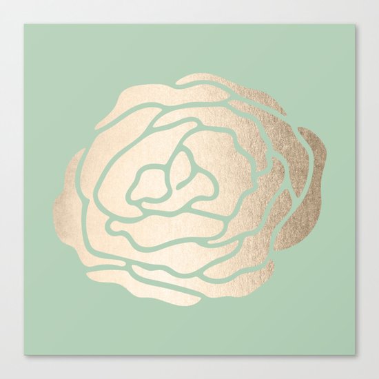 Rose White Gold Sands on Pastel Green Cactus Canvas Print