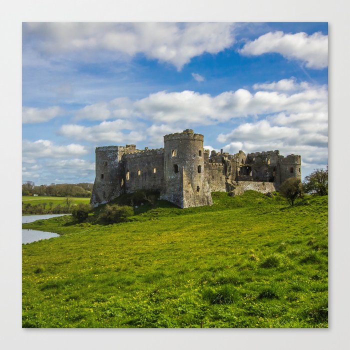 Great Britain Photography - Carew Castle & Tidal Mill Under The Blue Sky Canvas Print