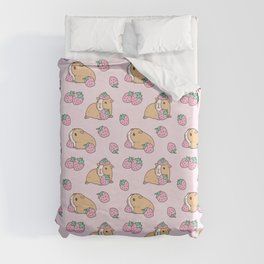 Pink Strawberries and Guinea pig pattern Duvet Cover