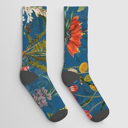 Vintage & Shabby Chic - Blue Midnight Spring Botancial Flower Garden Socks