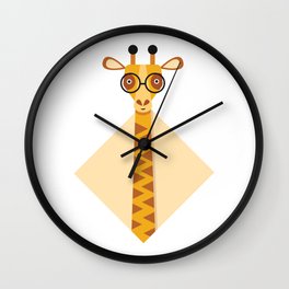 Geeky giraffe. Giraffe with glasses. Wall Clock | Looking, Smart, Smile, Yellow, Jiraffe, Graphicdesign, Geek, Minimalist, Kids, Flat 