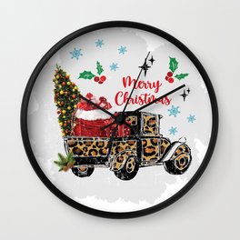 Christmas Truck With Leopard Pattern Wall Clock
