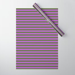 [ Thumbnail: Orchid and Dark Olive Green Colored Lined Pattern Wrapping Paper ]