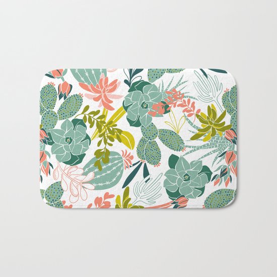 Succulent Garden White Bath Mat