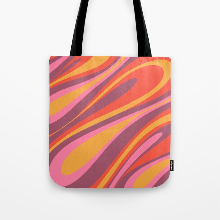 Fluid Vibes Retro Aesthetic Swirl Abstract Pink Purple Orange Mustard Tote Bag