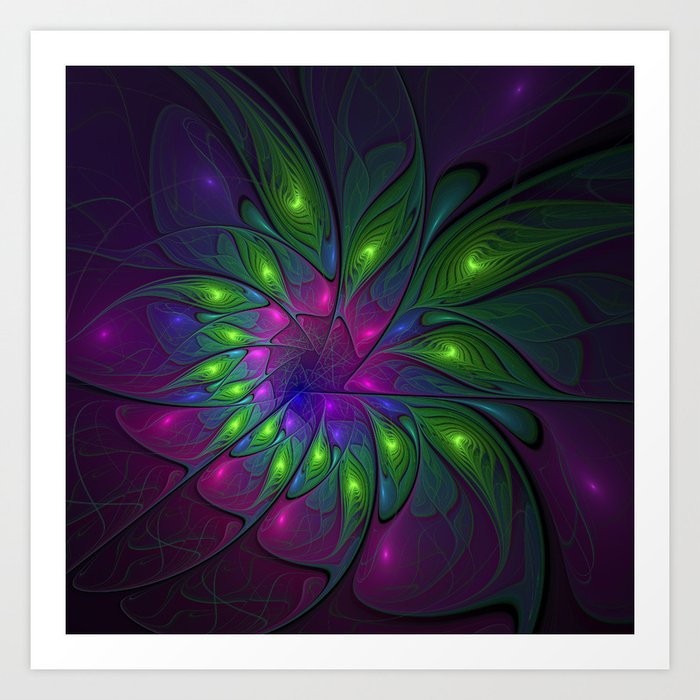 Fluorescent Abstract Fractal Art Flower Art Print