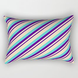 [ Thumbnail: Indigo, Tan, and Turquoise Colored Striped/Lined Pattern Rectangular Pillow ]