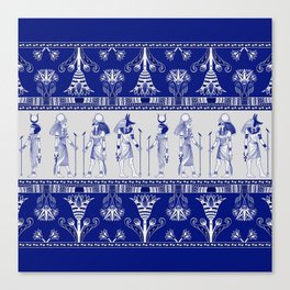 Egyptian Gods and Ornamental border - blue and grey Canvas Print