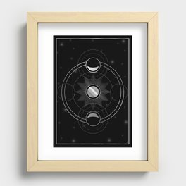 Sun and waxing and waning silver moons in space	 Recessed Framed Print
