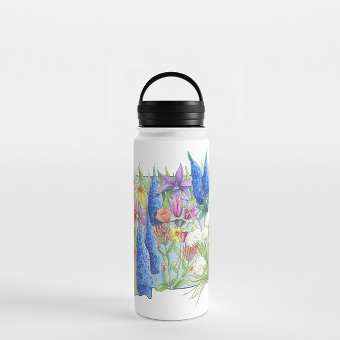 Montana - Floral Watercolor - State of Montana - Mountain Art - Montana Flowers - Rocky Mountains Water Bottle