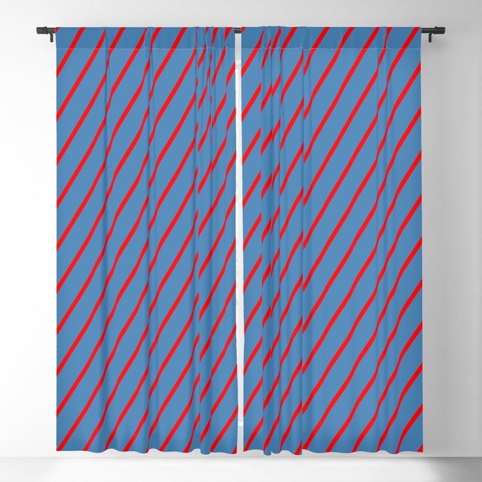Red and Blue Colored Lines/Stripes Pattern Blackout Curtain