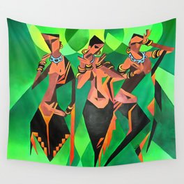 Three Ethnic Traditional Black Women Dancing Wall Tapestry