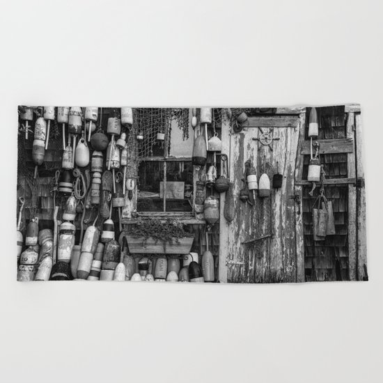 B&W Fishing Shack Beach Towel
