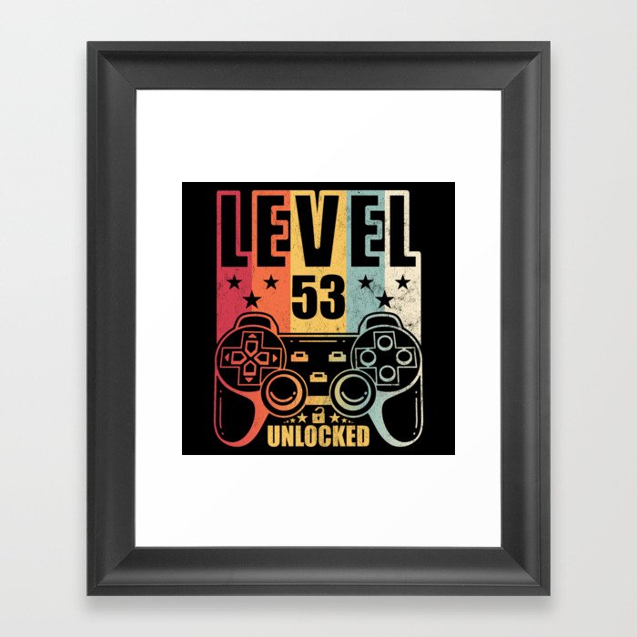 Level 53 Unlocked Gaming Birthday Gamer Framed Art Print
