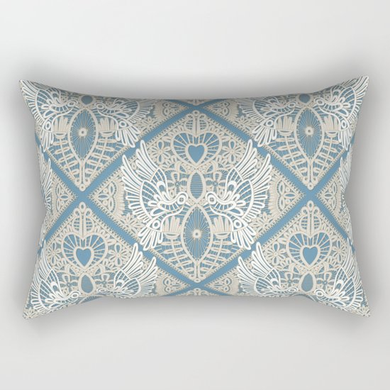 love bird lace blue Rectangular Pillow