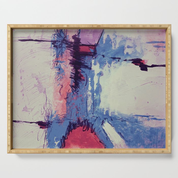 Modern Abstract Pink Lilac Blue Watercolor Acrylic Paint Serving Tray
