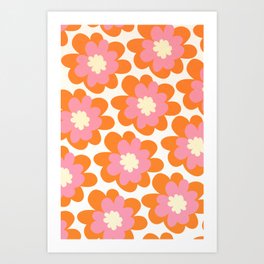 Pink and Orange Flower Pattern Art Print