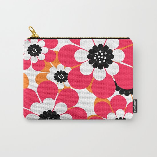 The floral pattern . red and yellow on a white background . Carry-All Pouch