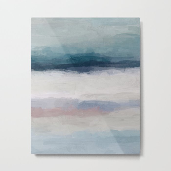 Lullaby Waves III Dark Teal Blue White Pink Light Blue Modern Art
