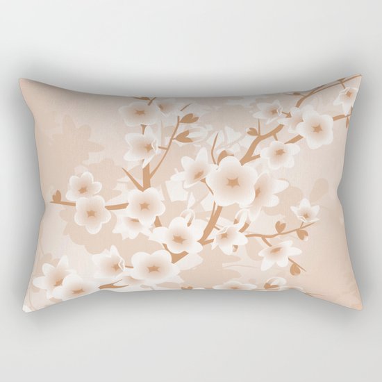 Floral Cherry Blossoms Beige Rectangular Pillow