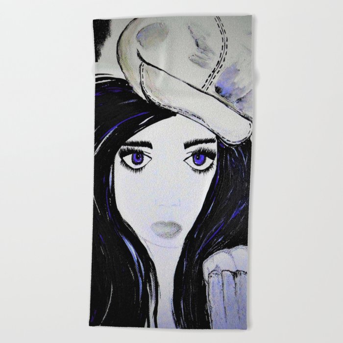 Girl With Black Hair And Hat Blue Eyes Hand Painted By Jodi Tomer