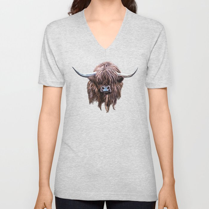 Scottish Highland Cow In Colour V Neck T Shirt