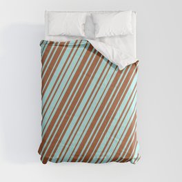 [ Thumbnail: Sienna and Turquoise Colored Lines Pattern Comforter ]