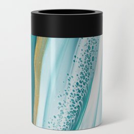 Aquamarine + Gold + Cream Shoreline Abstract Artwork Can Cooler