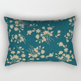 Gold Green Blue Flower Sihlouette Rectangular Pillow