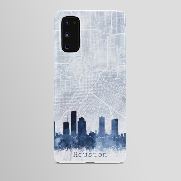 Houston Skyline & Map Watercolor Navy Blue, Print by Zouzounio Art Android Case