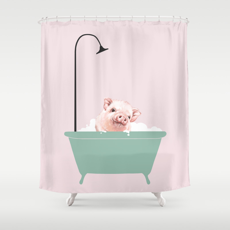 Baby Pink Pig Enjoying Bubble Bath Shower Curtain By Bignosework Society6