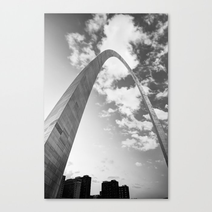 Architectural Saint Louis Arch and Skyline in Black and White Canvas Print