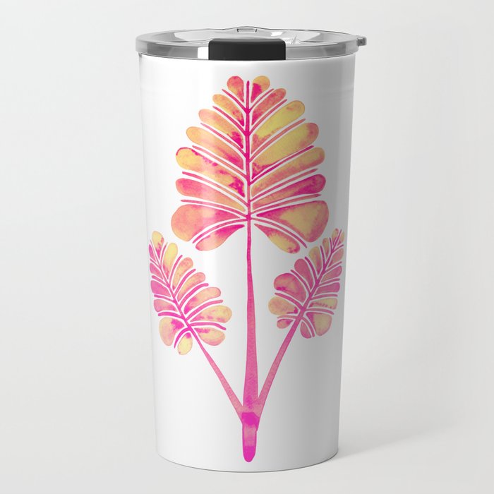 Tropical Palm Leaf Trifecta – Pink Palette Travel Mug