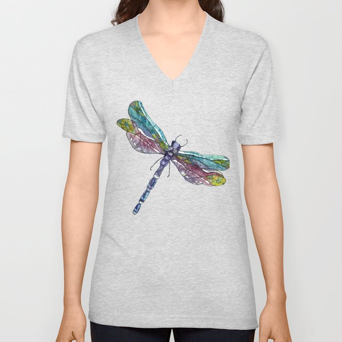 Whimsical Dragonfly V Neck T Shirt