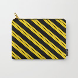[ Thumbnail: Yellow and Black Colored Lines Pattern Carry-All Pouch ]