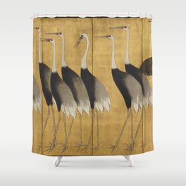 Red Crowned Cranes Vintage Japanese Nature Art Shower Curtain