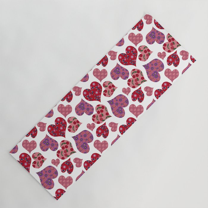 Seamless pattern with hearts with floral ornament Yoga Mat