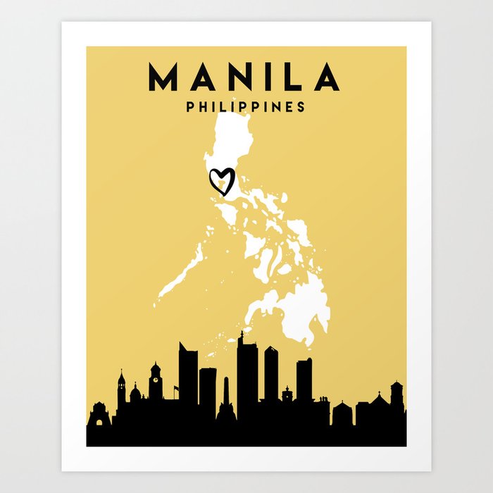 MANILA PHILIPPINES LOVE CITY SILHOUETTE SKYLINE ART Art Print