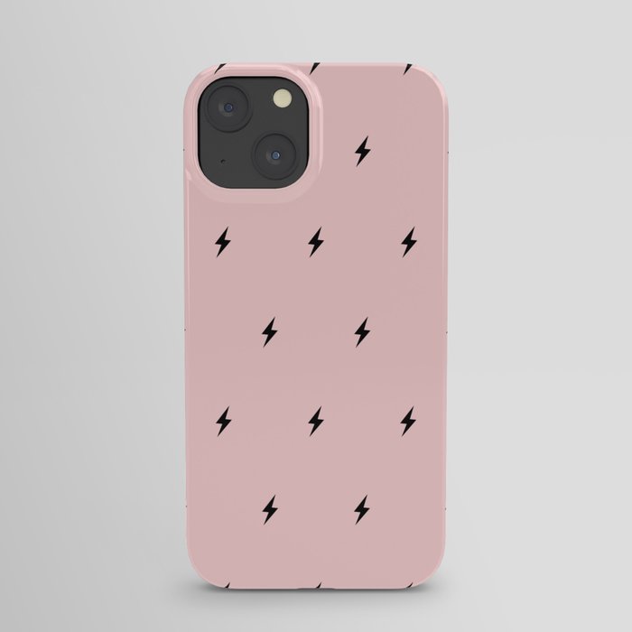 Black Lightning Bolt pattern on Pastel Pink background iPhone Case