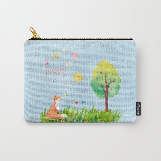 Fox- oh happy day on blue backround- Watercolor illustration Carry-All Pouch