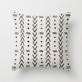 Mudcloth Black Geometric Shapes in White  Throw Pillow