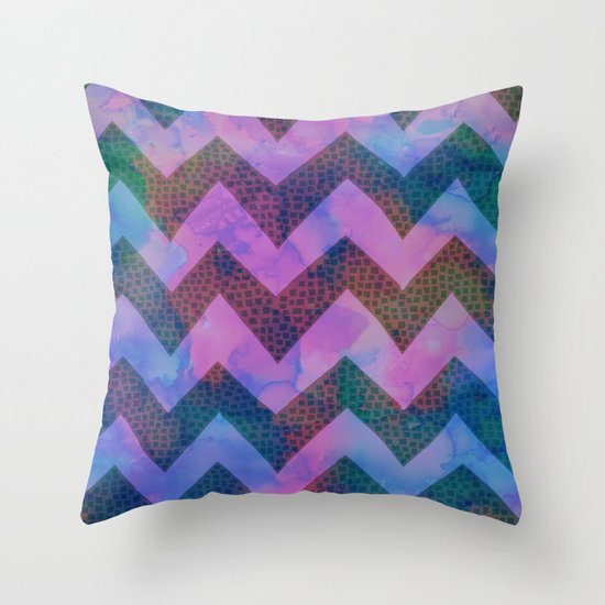 Little Squares Chevron - Blue Throw Pillow