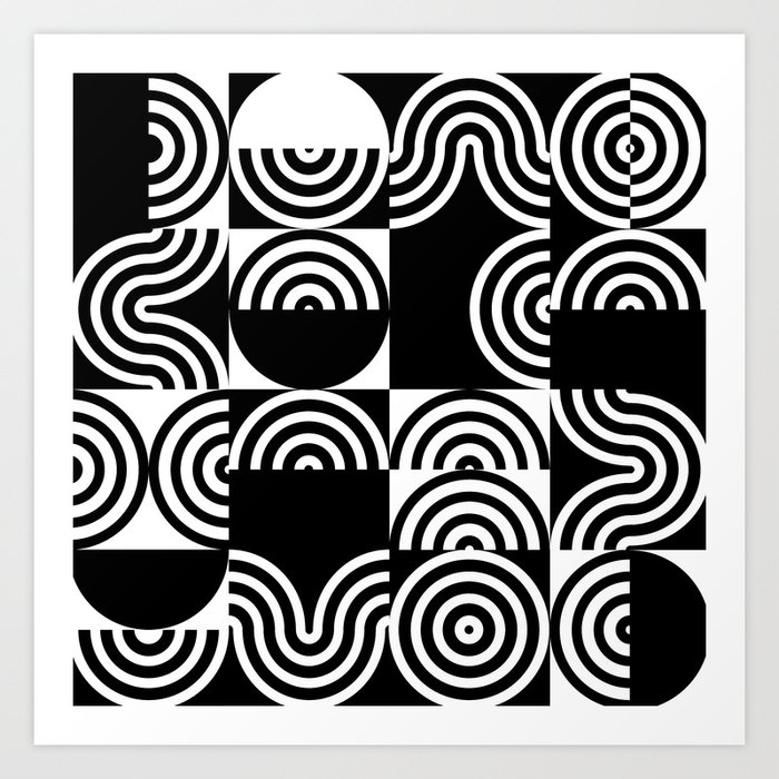 modern geometric lines black white Art Print