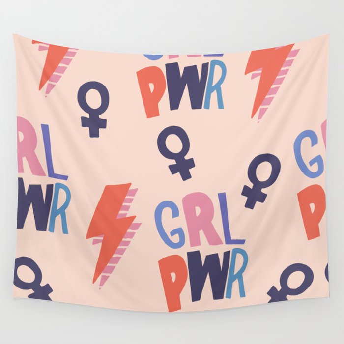 Girl Power Seamless Pattern Wall Tapestry
