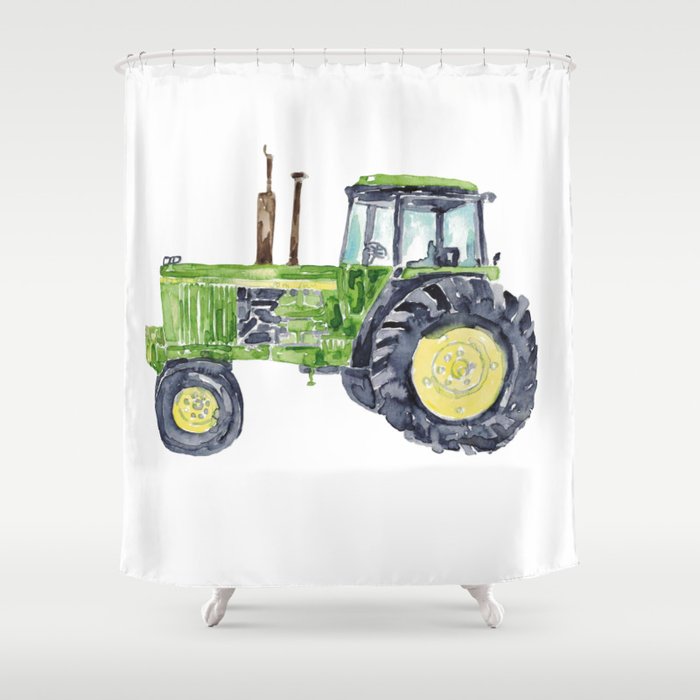 Green tractor print Kids Shower Curtain