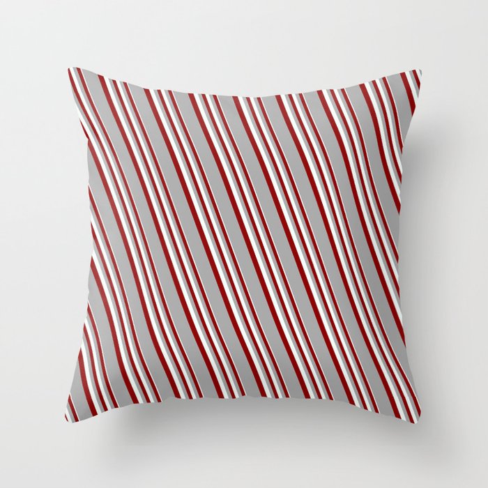 Mint Cream, Dark Red, and Dark Grey Colored Lines Pattern Throw Pillow